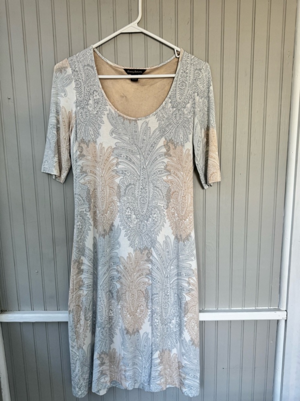 Tommy Bahama Beige and Light Gray Paisley Midi Dress